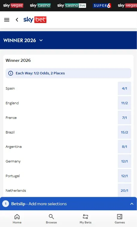 FIFA World Cup Winner 2026 Betting & Odds » Sky Bet