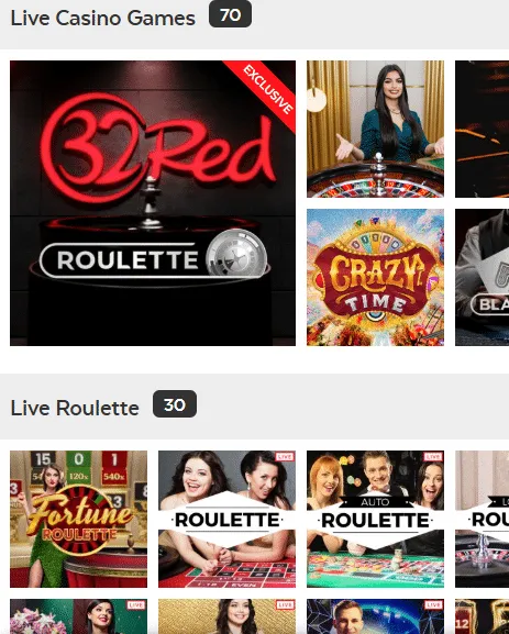 32red Live casino games