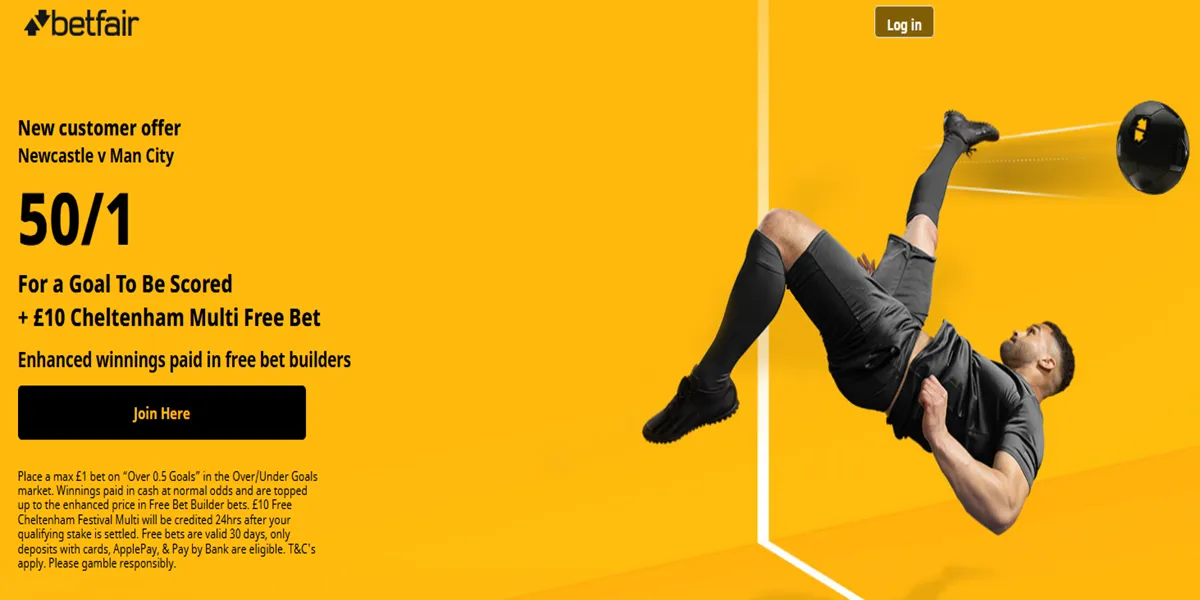 Betfair promo offer for Newcastle vs Man City