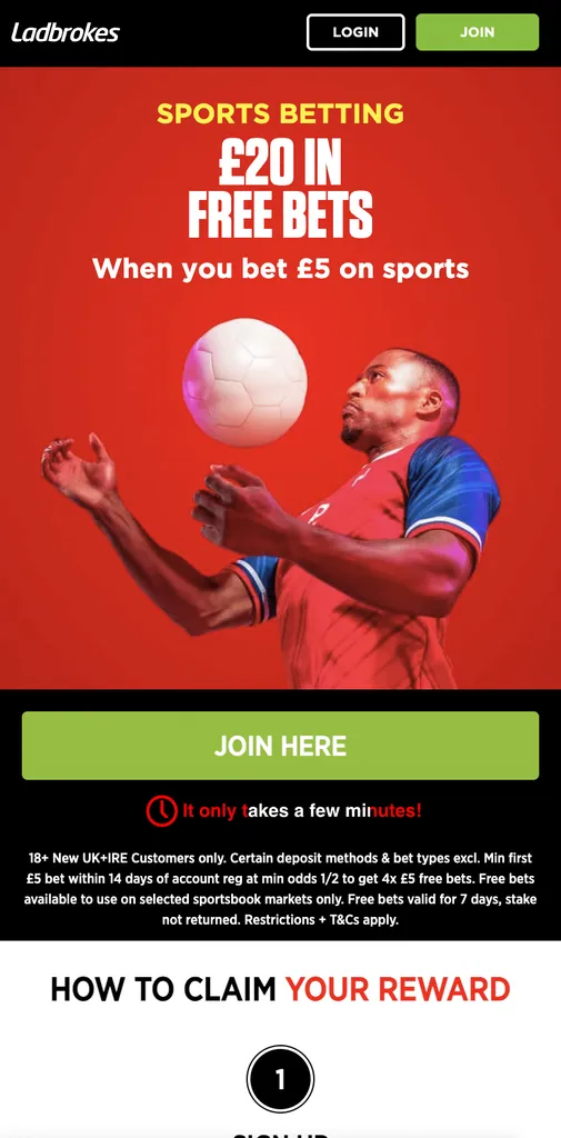 Ladbrokes sign up offer uk £20 in free bets