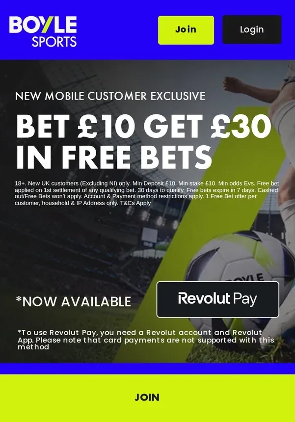 BOYLE Sports sign up offer: bet £10, get £30 in free bets