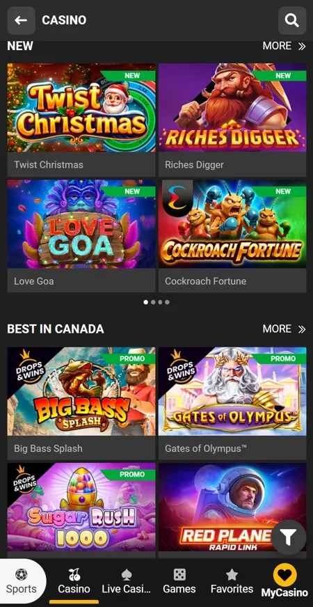 Melbet casino slots, mobile screenshot