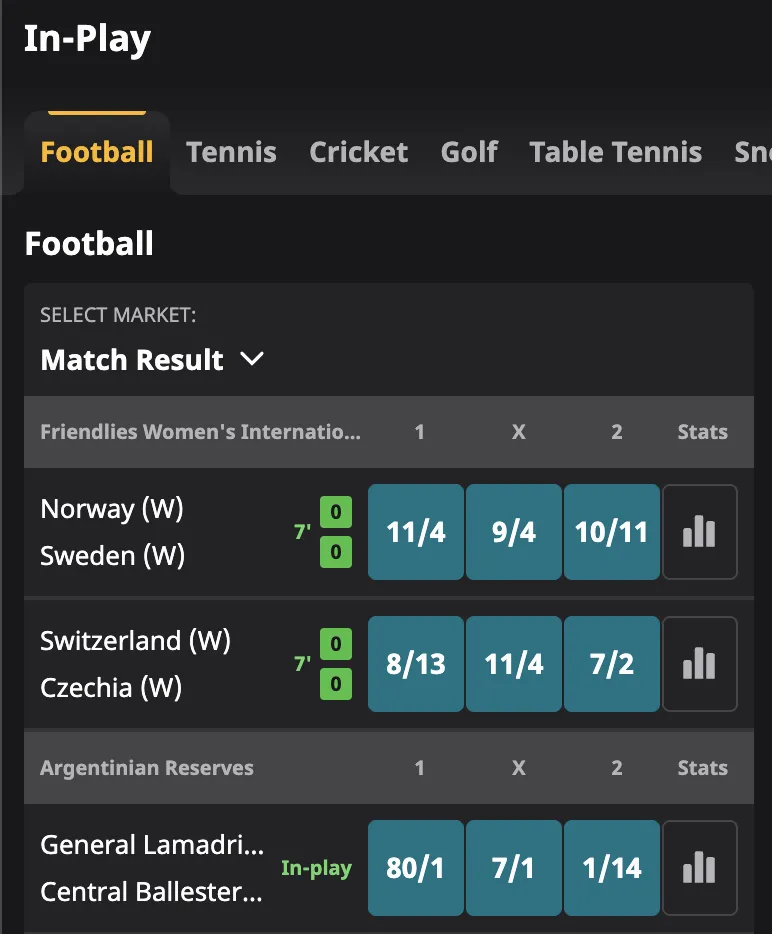 in-play football betting at Betfair