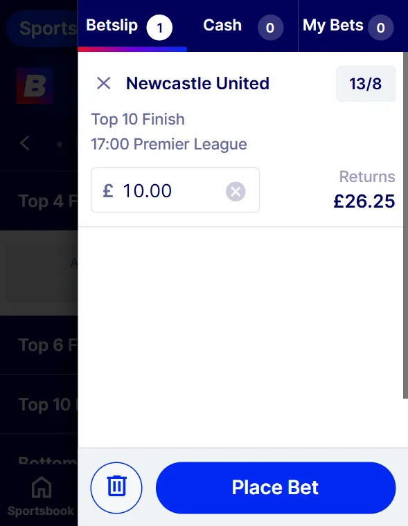 Betfred free bet offer - qualifying premier league bet I placed
