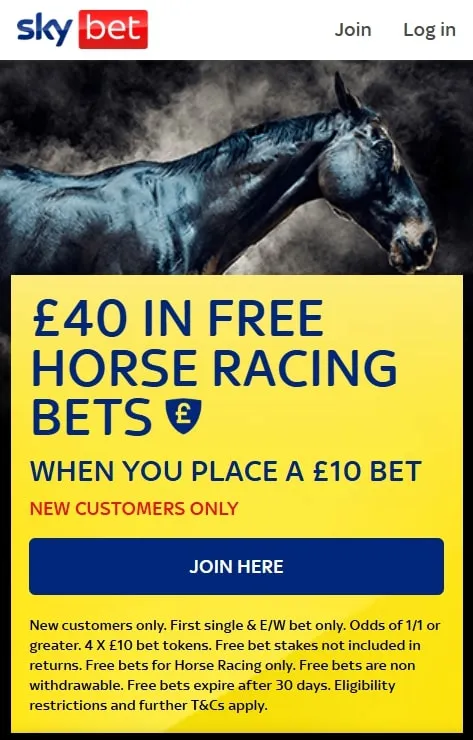 Sky Bet horse racing offer - £40 free bets