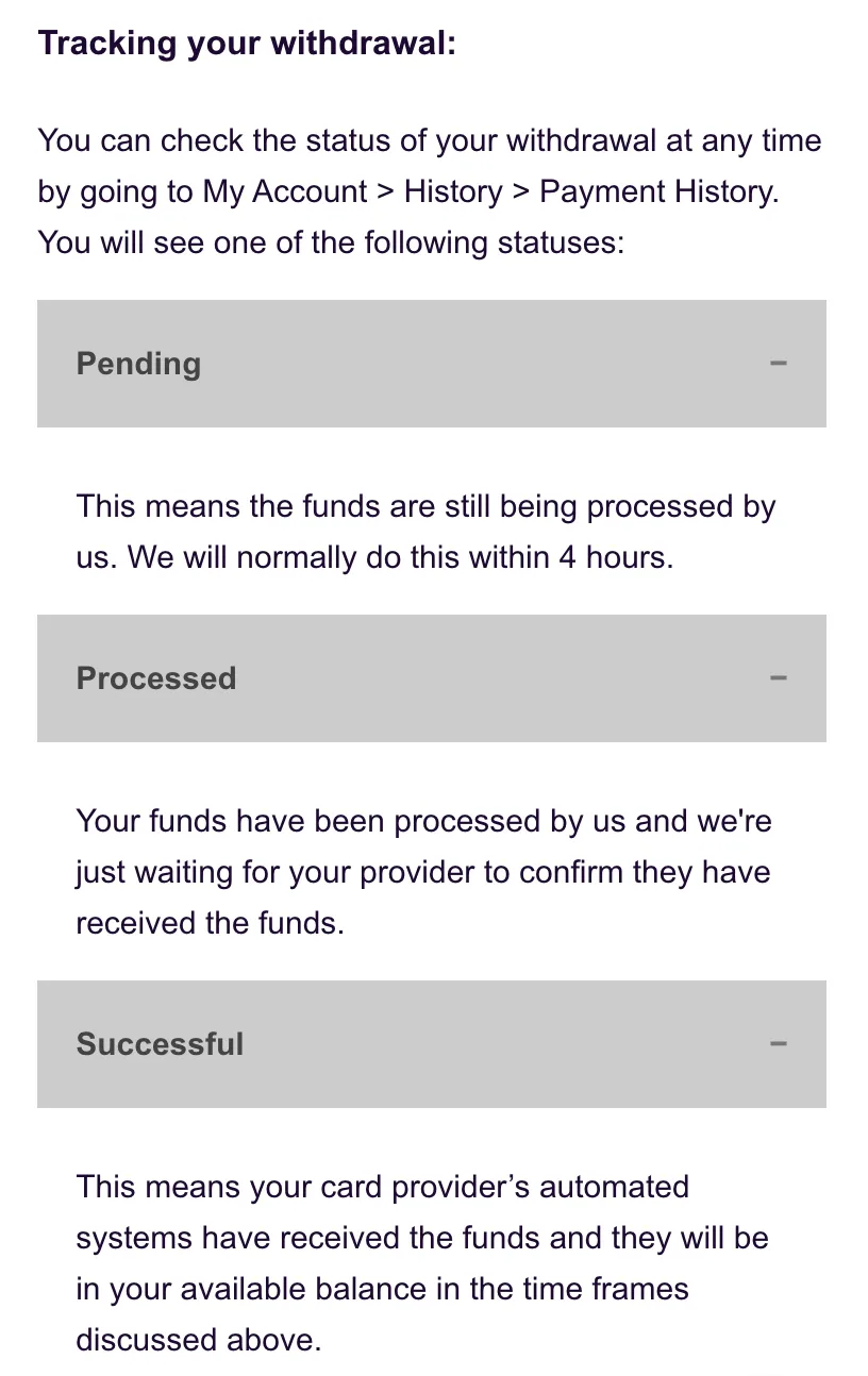 How to track a withdrawal at Rainbow Riches