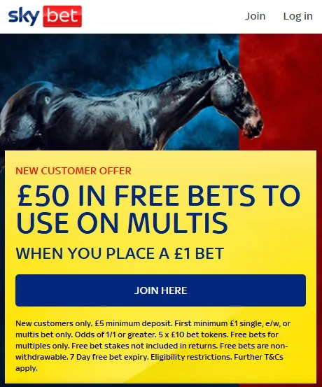 best cheltenham betting offers: skybet 50 free bet sign up offer