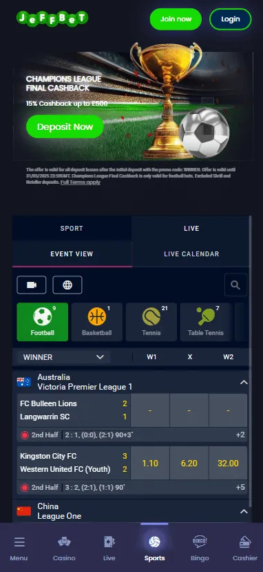 JeffBet mobile app betting