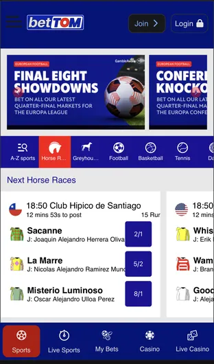 BetTom mobile screenshot 2026