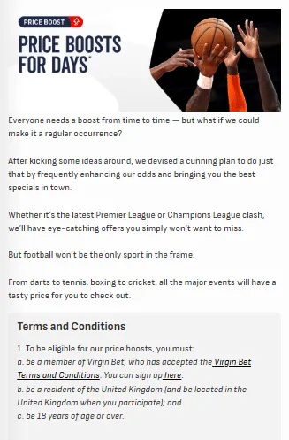 Virgin Bet Price Boosts