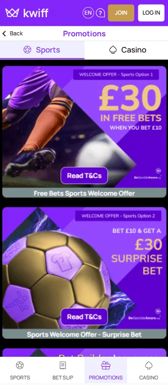 Kwiff sports sign up offer #1: Get a £30 surprise bet