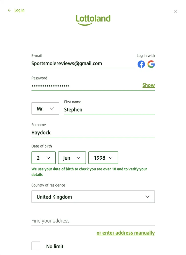 Lottoland registration