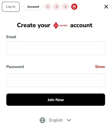 Virgin-Games sign-up page
