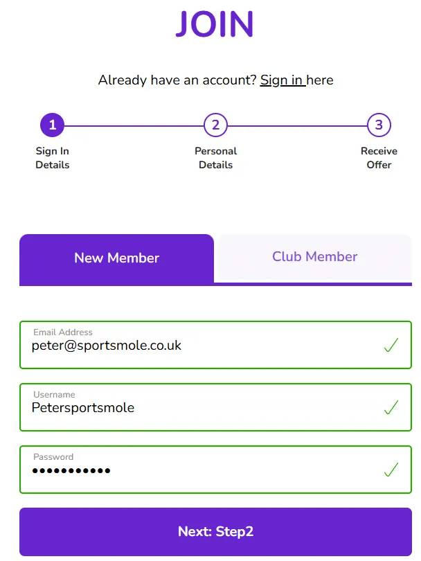 step 1 of the mecca bingo registration process for new members in the UK