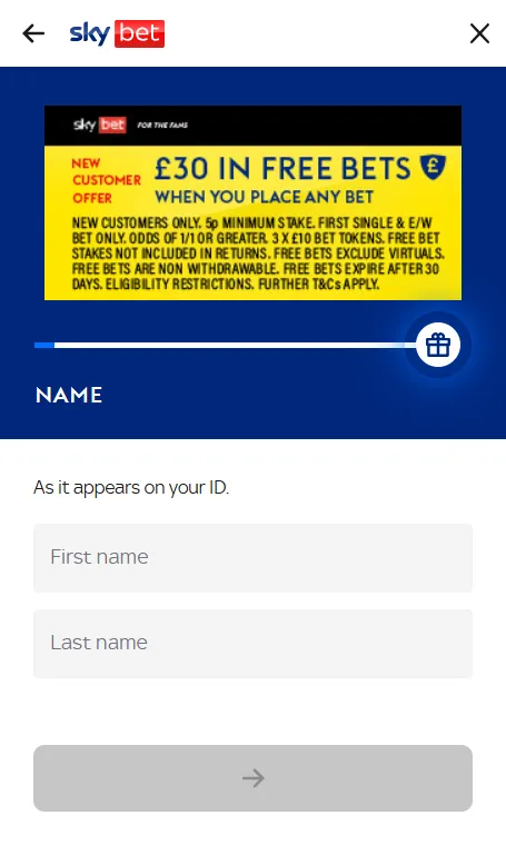 How to claim the Sky Bet World Cup offer  - Fill out the sign up form