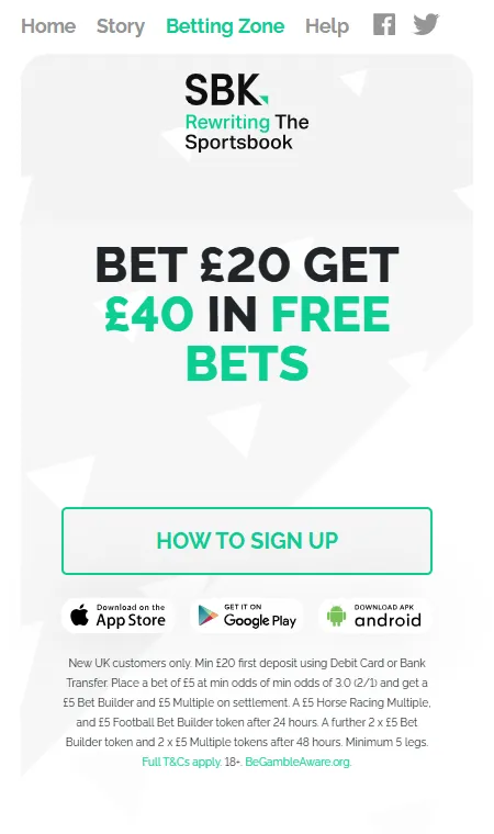 SBK Champions League final offer: Bet £20, Get £40 in free bets