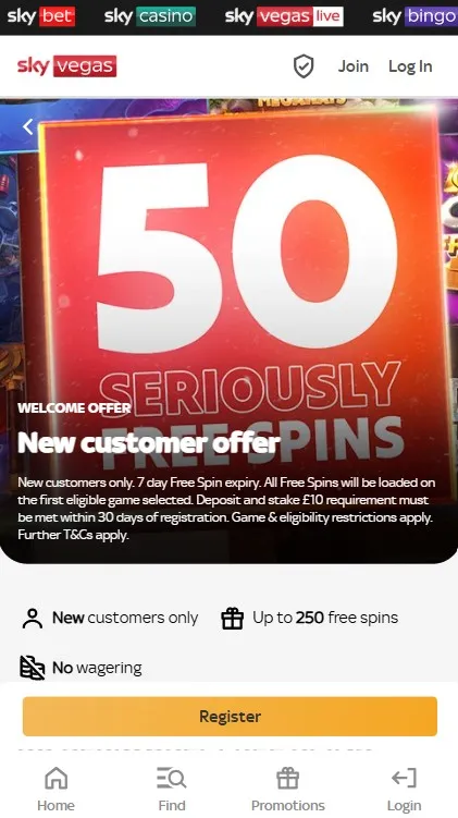 Sky Vegas welcome offer 2025