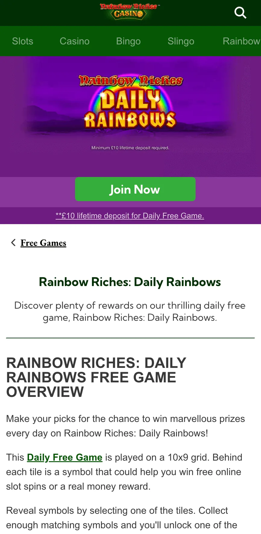 Rainbow riches games of the week