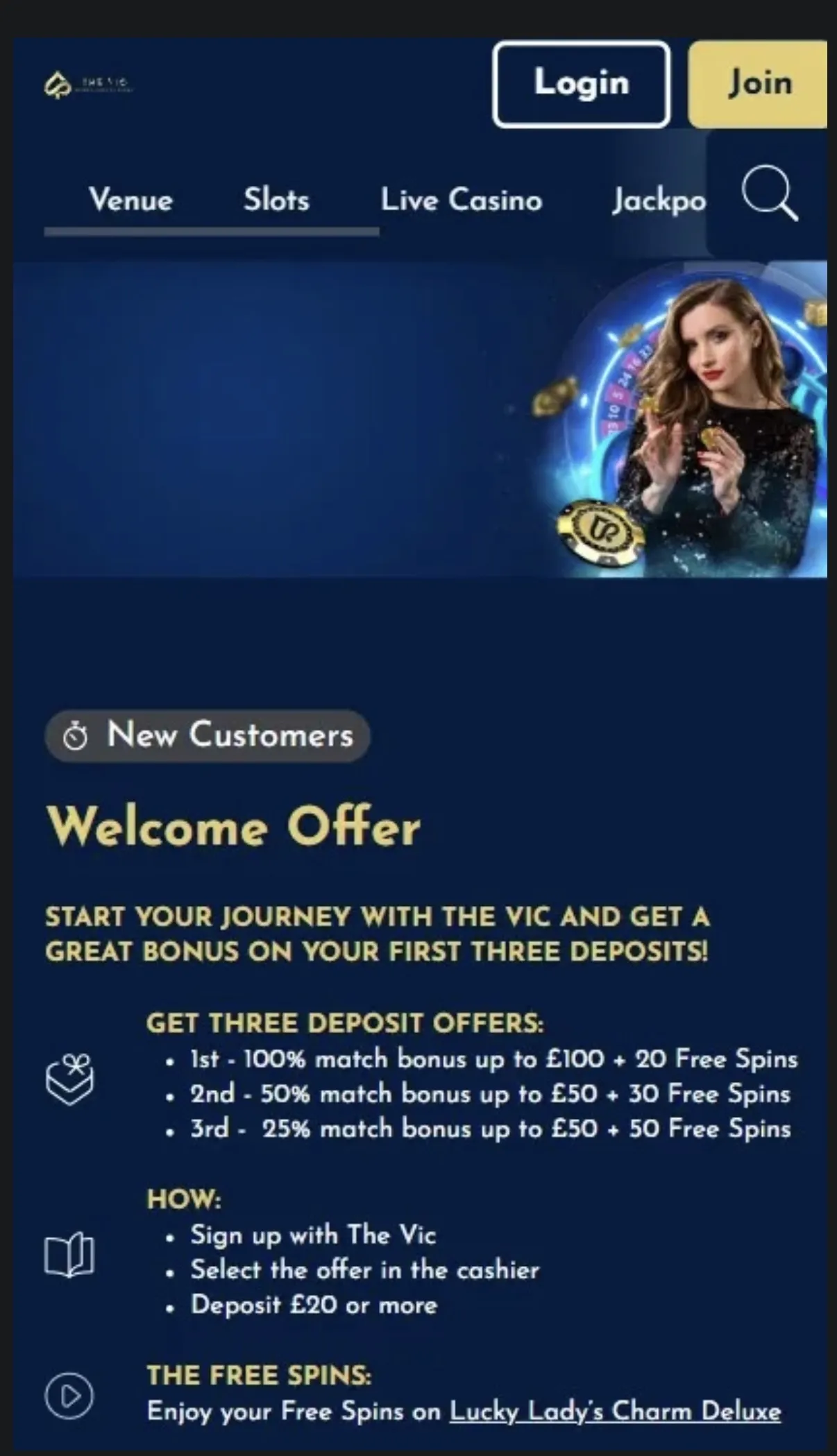 The Vic welcome offer free spins