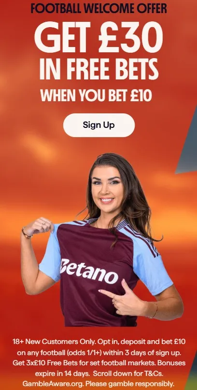 betano welcome offer: bet £10 Get £30 in free bets
