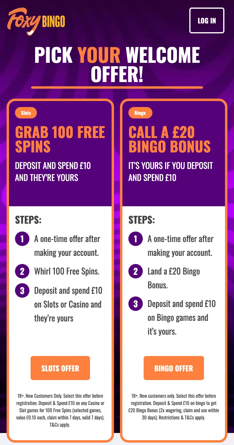 Foxy Bingo welcome offer £20 bingo bonus