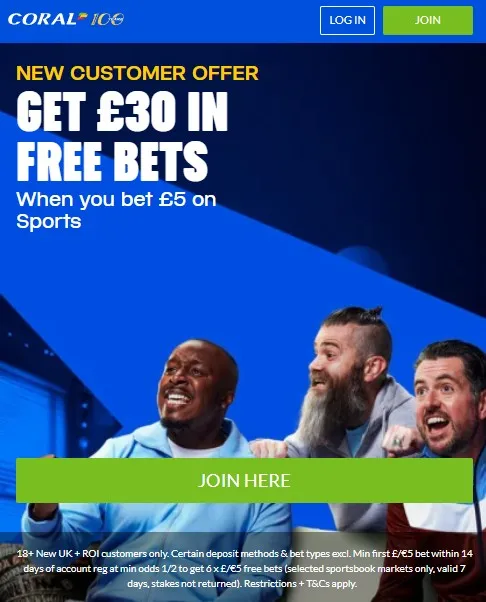 coral sports sign up offer get 30 free bets