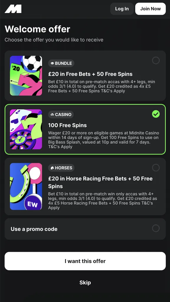 Midnite casino sign up offer