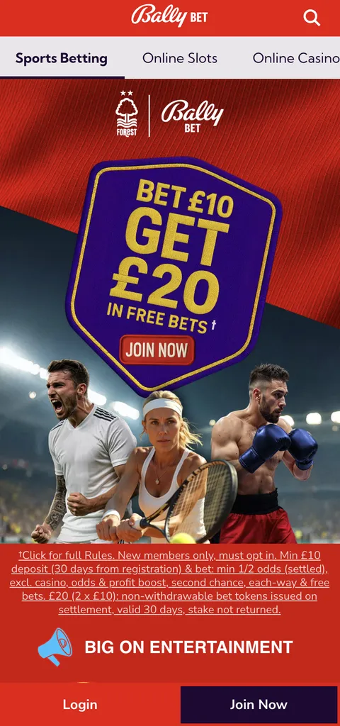 Bally bet sports promo code: Bet £10, get £20 free bets