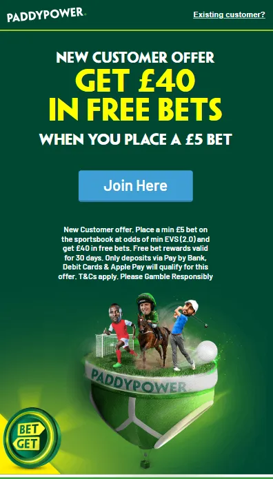 3. Paddy Power offer: Best bet builder free bets