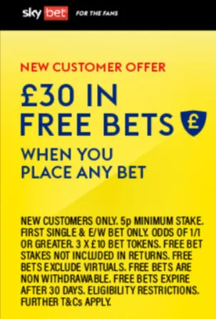 7. Sky Bet offer: Best free bets for single and each-way bettors