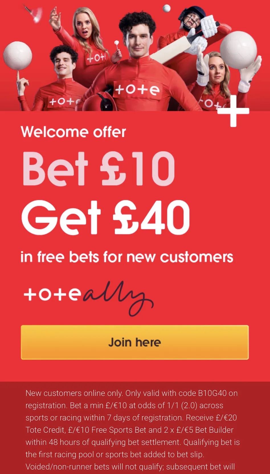 Tote welcome bonus get 40 in free bets