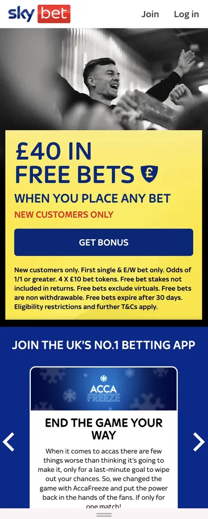 Sky bet sign up offer: £40 in free bets 