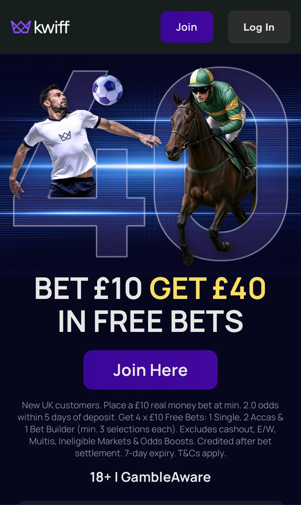 Kwiff welcome offer 40