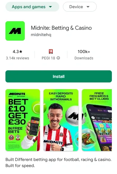 Midnite Android app download, Google Play