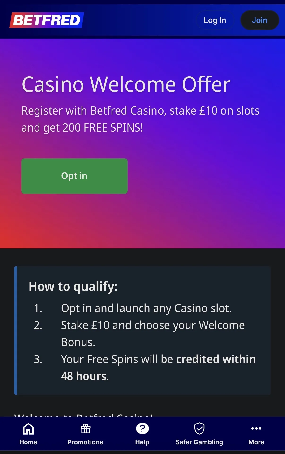 Betfred casino 200 free spins offer