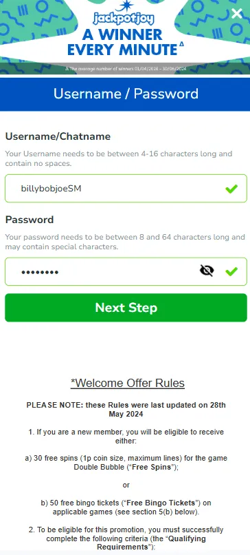 jackpotjoy sign up process part 2