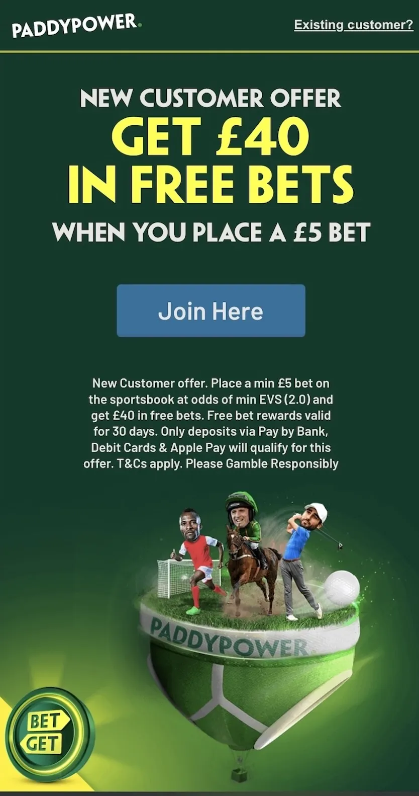 Paddy power get 40 sports offer