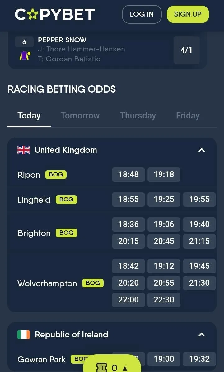 copybet racing betting odds