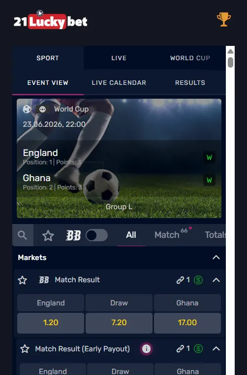 Sports and markets overview: what can you bet on at 21LuckyBet?