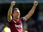 West Ham United captain Mark Noble celebrates scoring against Watford on May 12, 2019
