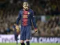 Barcelona defender Gerard Pique reacts after netting an own goal against Bayern Munich on May 1, 2013