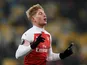 Arsenal's Emile Smith Rowe celebrates opening the scoring against Vorskla Poltava on November 29, 2018