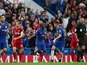 Chelsea celebrate N'Golo Kante's goal against Liverpool in the Premier League on September 22, 2019.