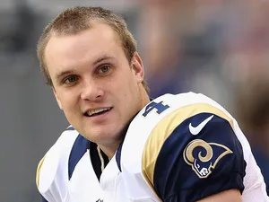 Greg Zuerlein #4 of the St. Louis Rams on the sidelines during the game against Arizona Cardinals on December 8, 2013