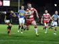 Wigan Warriors Liam Farrell runs clear to score a try during the Super League match against Leeds Rhinos on March 15, 2013