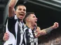 Malick Thiaw (L) of Newcastle United celebrates scoring the second goal with Bruno Guimaraes on January 4, 2026