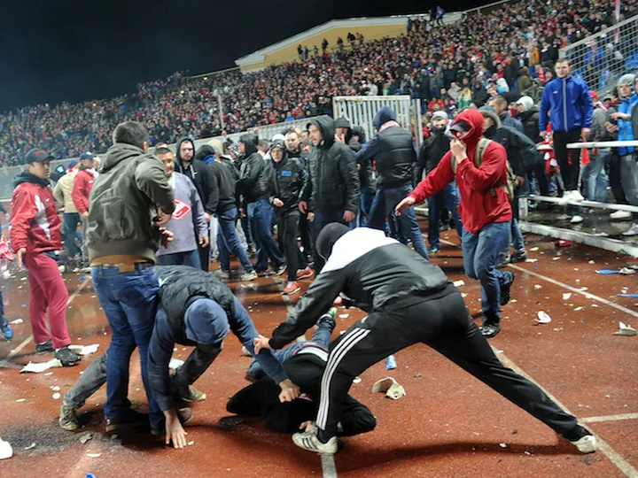 Fans riot during Russian Cup match