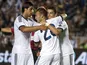 Real Madrid's Jese Rodriguez celebrates with teammates after scoring against the Los Angeles Galaxy in a friendly match on August 2, 2012