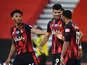 Bournemouth players celebrate Dominic Solanke's goal against Leicester City in the Premier League on July 12, 2020