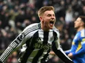 Harvey Barnes of Newcastle United celebrates scoring their fourth goal on January 7, 2026